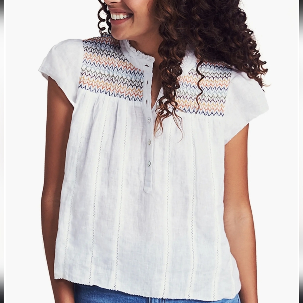 Faherty Honokaia Smocked Blouse white size XS